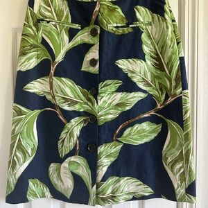 Ann Taylor Navy and Green Palm leaf print linen blend skirt size 6
